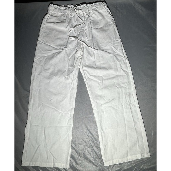 The Unbranded Brand Pants - White Linen Elastic Waist Pants with Pockets Size Large